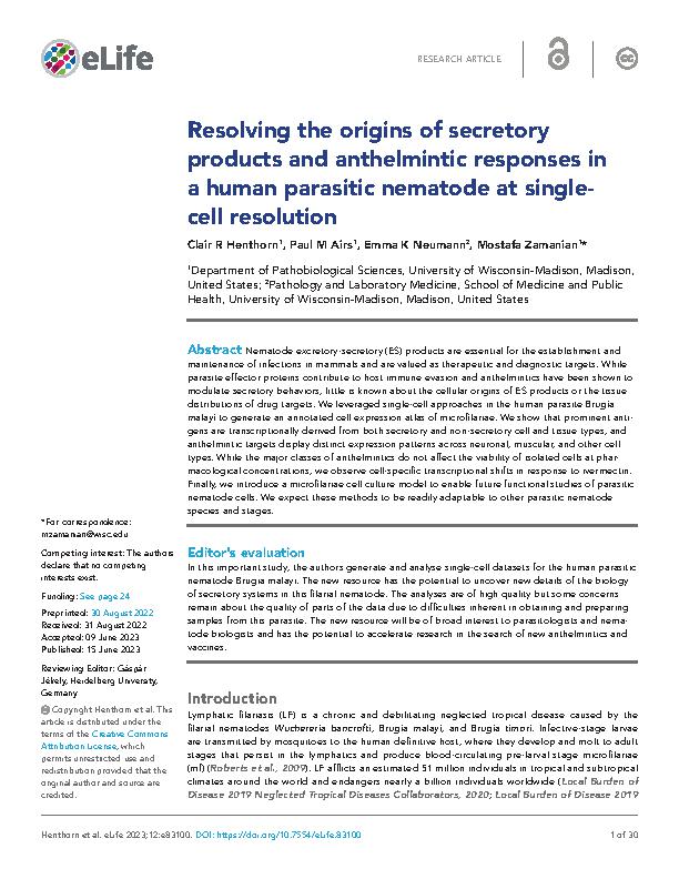 Henthorn et al. 2023 - Resolving the origins of secretory products and a ... tic responses in a human parasitic nematode at single-cell resolution.jpeg