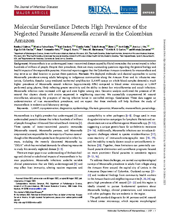 Dahmer et al. 2023 - Molecular surveillance detects high prevalence of the neglected parasite Mansonella ozzardi in the Colombian Amazon.jpeg