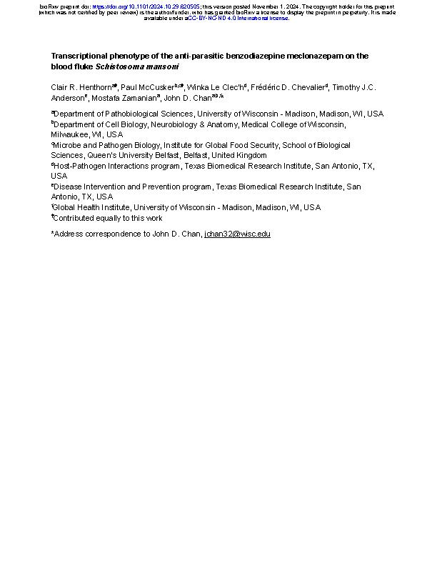 Henthorn et al. 2024 - Transcriptional phenotype of the anti-parasitic benzodiazepine meclonazepam on the blood fluke Schistosoma mansoni.jpeg