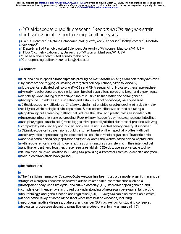 Henthorn et al. 2026 - CELeidoscope - quad-fluorescent Caenorhabditis elegans strain for tissue-specific spectral single-cell analyses.jpeg