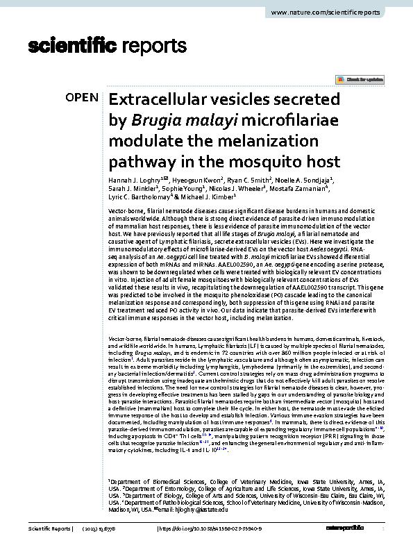 Loghry et al. 2023 - Extracellular vesicles secreted by Brugia malayi microfilariae modulate the melanization pathway in the mosquito host.jpeg