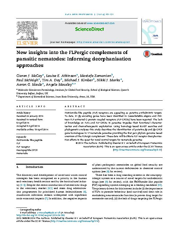 McCoy et al. 2014 - New insights into the FLPergic complements of parasitic nematodes - Informing deorphanisation approaches.jpeg