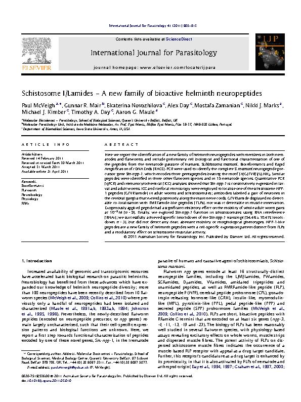 McVeigh et al. 2011 - Schistosome I - Lamides-a new family of bioactive helminth neuropeptides.jpeg