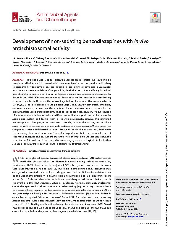 Mian et al. 2024 - Development of non-sedating benzodiazepines with in vivo antischistosomal activity.jpeg