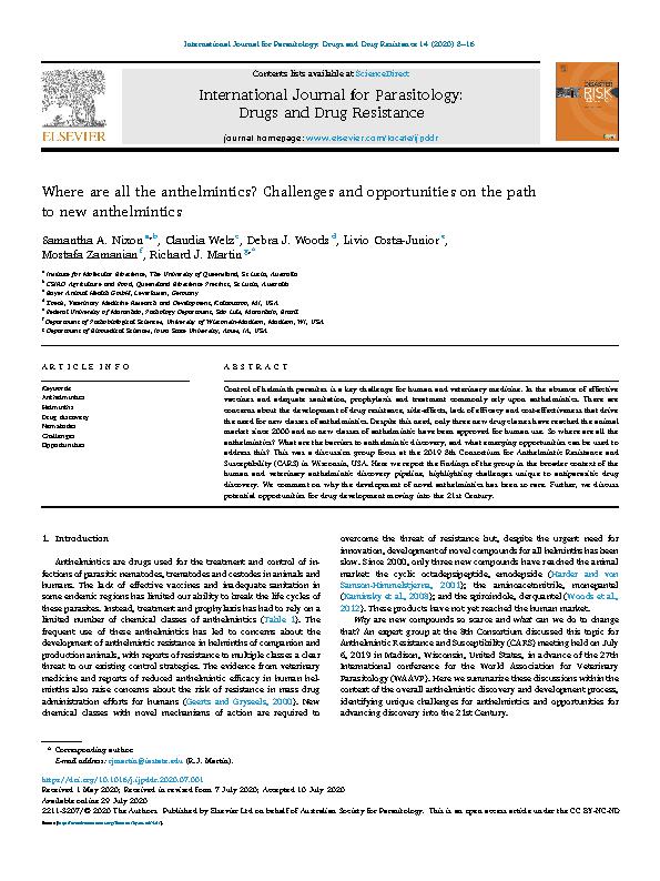 Nixon et al. 2020 - Where are all the anthelmintics - Challenges and opportunities on the path to new anthelmintics.jpeg