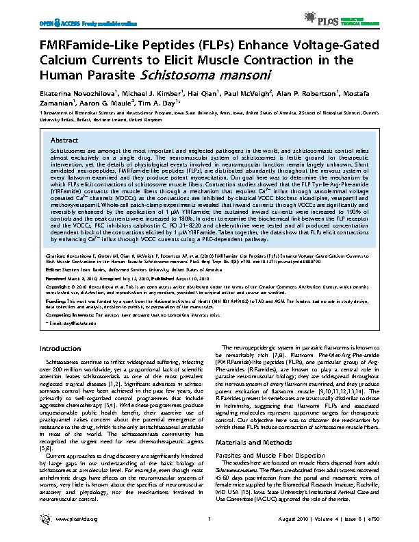 Novozhilova et al. 2010 - FMRFamide-like peptides (FLPs) enhance voltage ... o elicit muscle contraction in the human parasite Schistosoma mansoni.jpeg