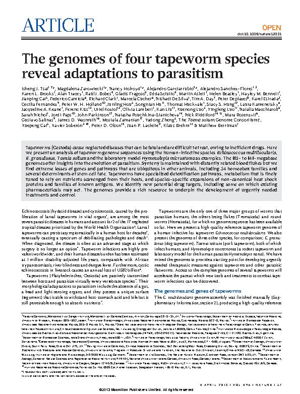 Tsai et al. 2013 - The genomes of four tapeworm species reveal adaptations to parasitism.jpeg