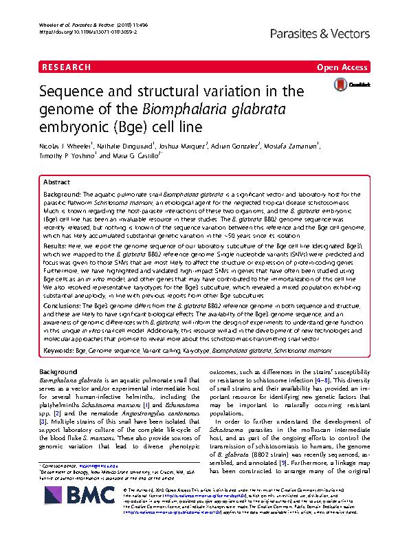 Wheeler et al. 2018 - Sequence and structural variation in the genome of the Biomphalaria glabrata embryonic (Bge) cell line.jpeg