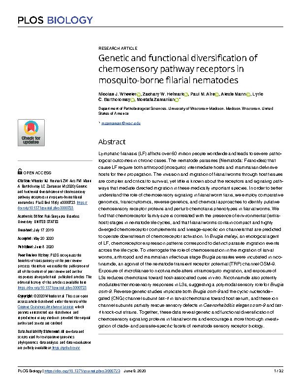Wheeler et al. 2020 - Genetic and functional diversification of chemosensory pathway receptors in mosquito-borne filarial nematodes.jpeg
