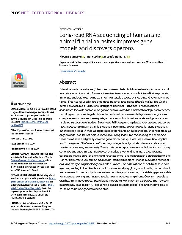 Wheeler et al. 2020 - Long-read RNA sequencing of human and animal filarial parasites improves gene models and discovers operons.jpeg