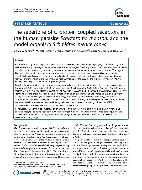 Zamanian et al. 2011 - The repertoire of G protein-coupled receptors in ... ite Schistosoma mansoni and the model organism Schmidtea mediterranea.jpeg
